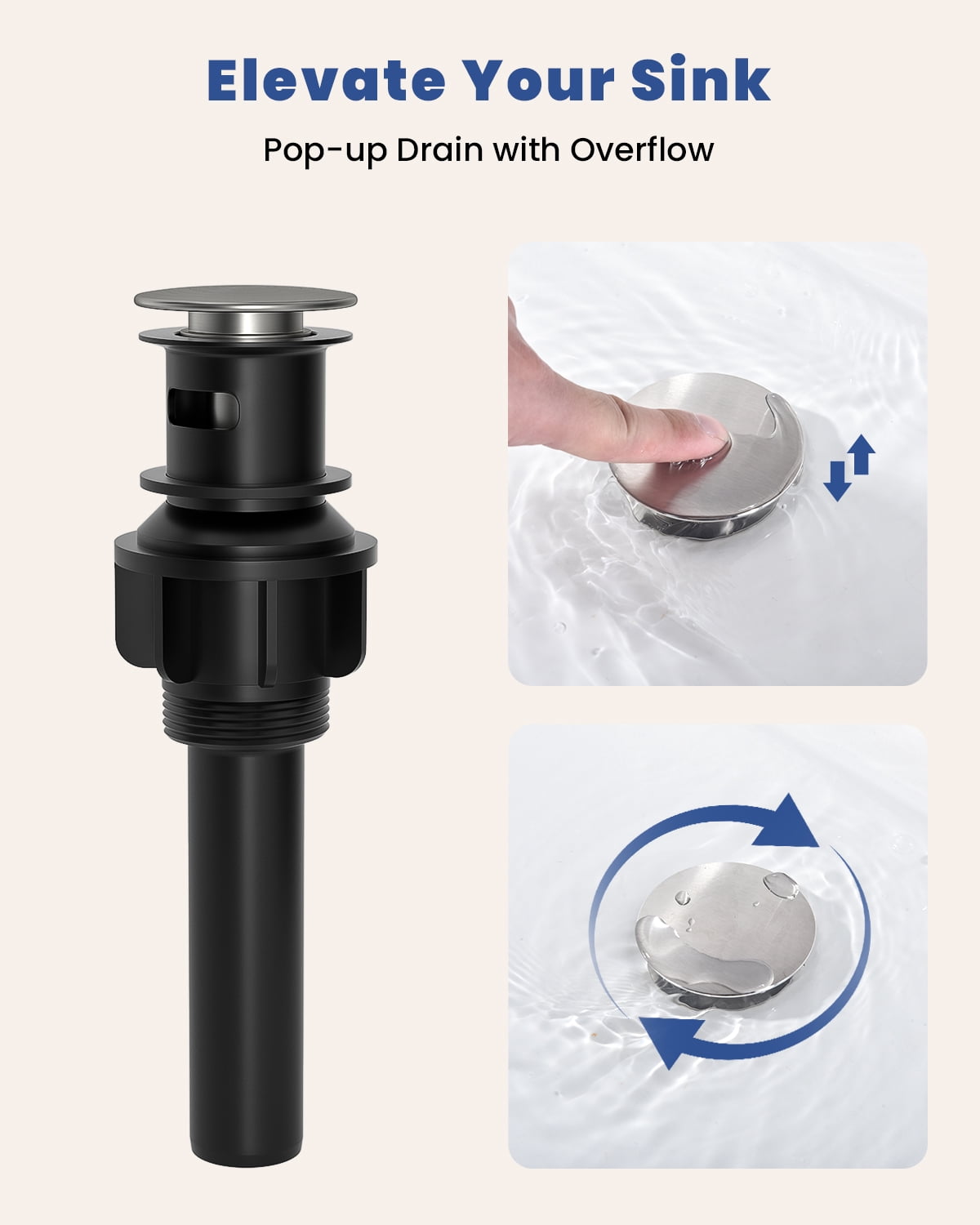 DAYONE Bathroom Sink Faucet Single Handle, One Hole Bathroom Faucet with Pop Up Drain Stopper, Includes Optional 6" Deckplate 1 Hole Stainless Steel Basin Mixer Tap Brushed Nickel