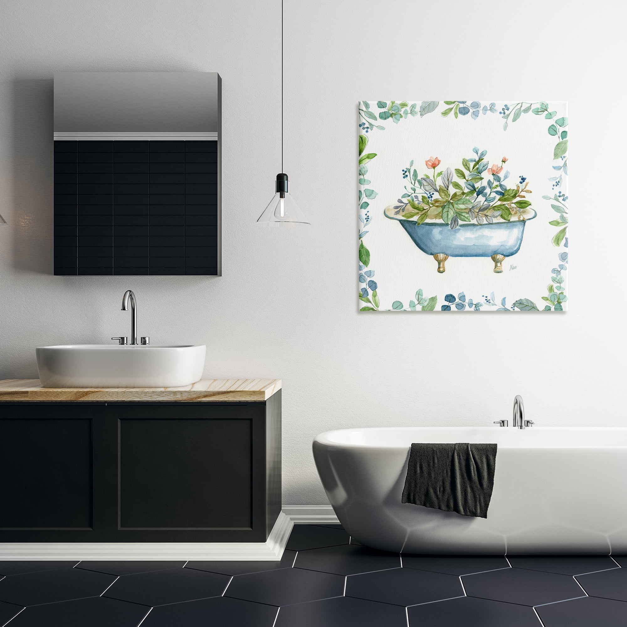 Stupell Industries Botanical Bath Tub Typography Painting Gallery Wrapped Canvas Art Print Wall Art, 30 x 30
