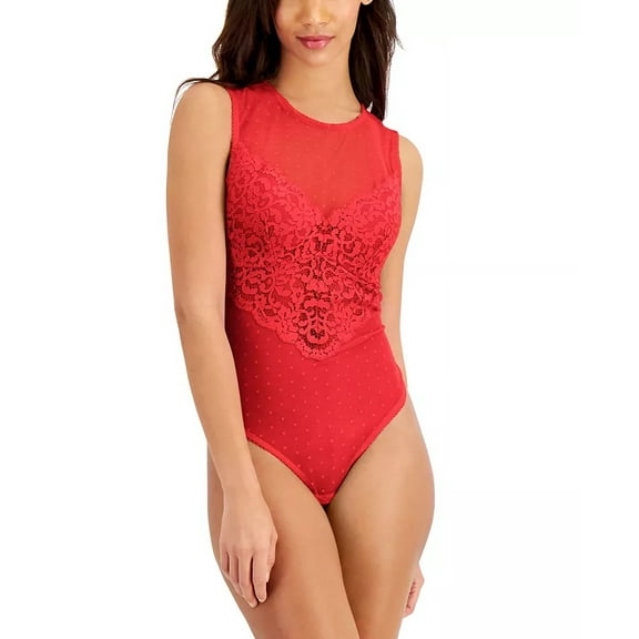 I.N.C. INTERNATIONAL CONCEPTS Cupped Swiss Dot Lingerie Thong Bodysuit Red Large