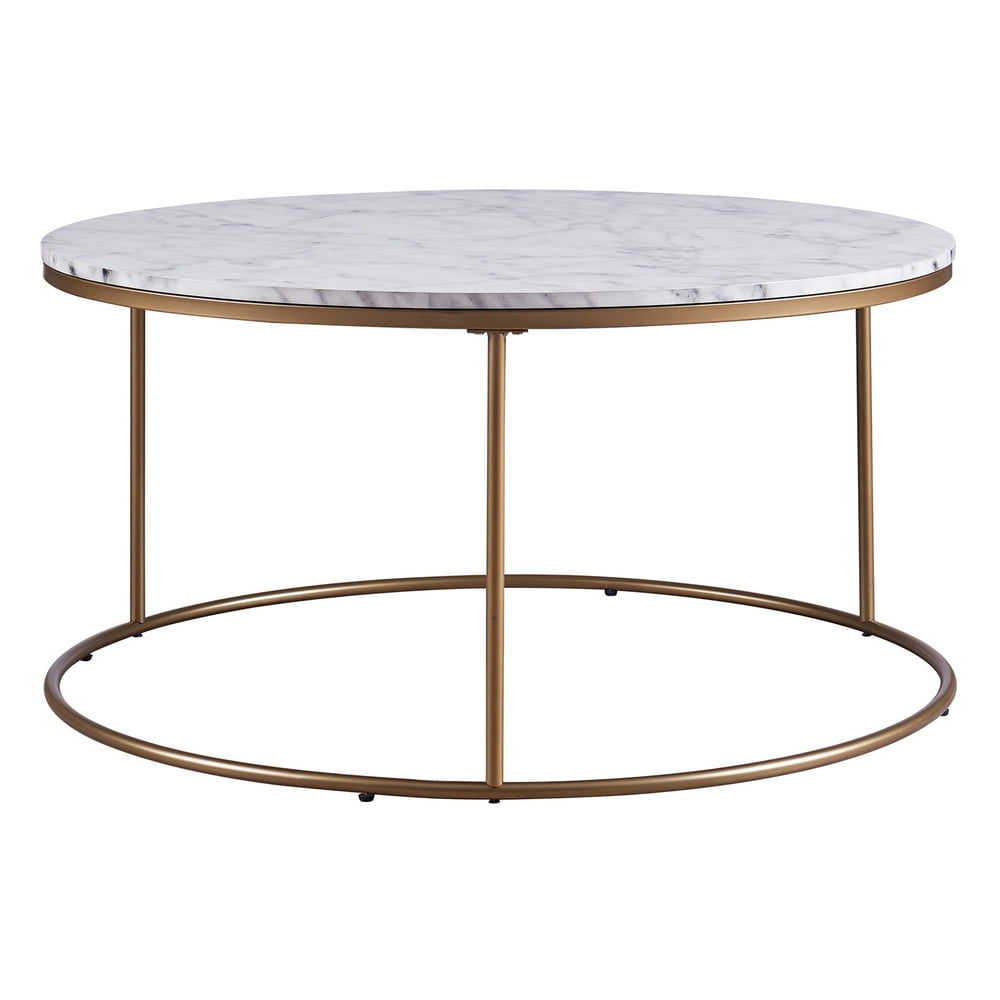 Versanora Marmo Modern Faux-Marble Round Coffee Table, Marble/Brass ...