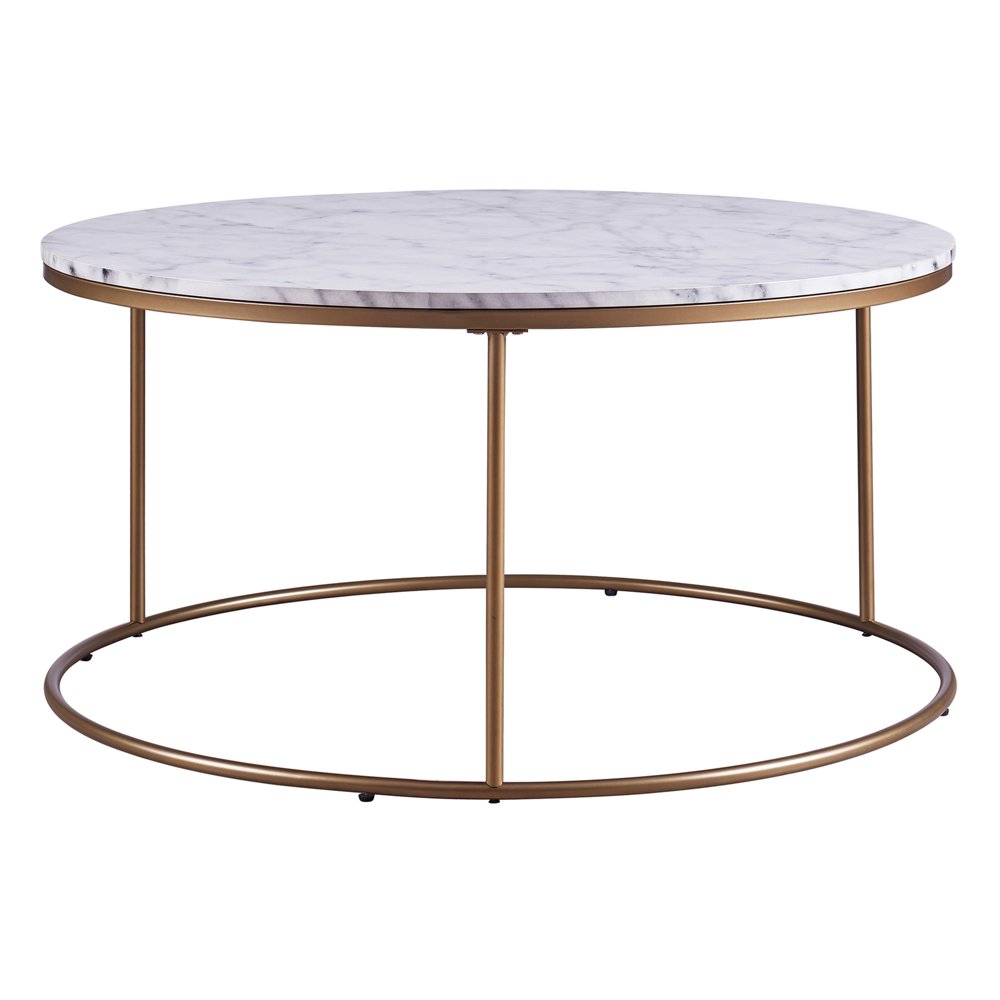 Versanora Marmo Modern FauxMarble Round Coffee Table, Marble/Brass