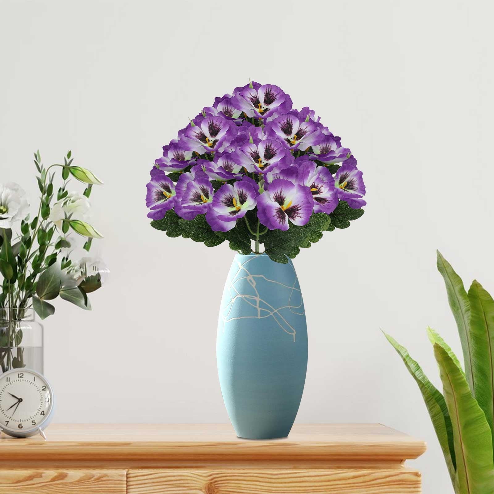 Darzheoy Artificial Pansy Flowers, UV Resistant Plastic Plants Fake Silk Faux Flowers for Outdoor Planters, Home Indoor Outside Garden Porch Window DIY Decoration