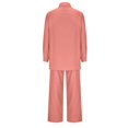 thumbnail image 5 of Lindreshi Plus Size Two Piece Outfits for Women Lounge Sets Cotton Linen Button Lapel Long Sleeve Shirts and Wide Leg Pants Casual Solid Loose Womens 2 Piece Sets, 5 of 6