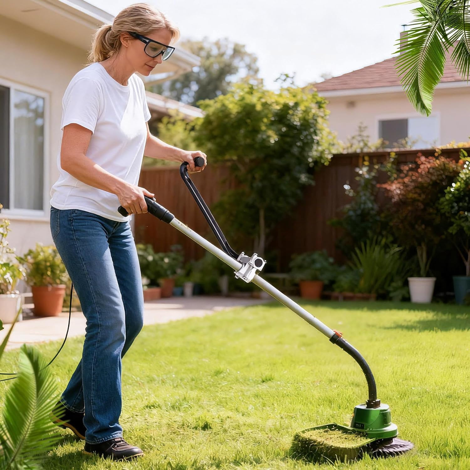 Universal Trimmer Handle Extension with Adjustable Shoulder Strap, Back-Saving Weed Eater Handle for 26-28mm Shafts