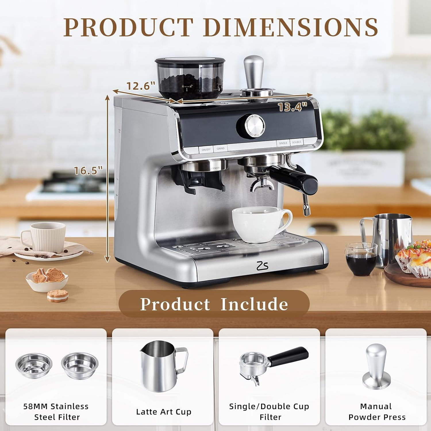 BENESKY 20 Bar Espresso Machine, Semi-Automatic Espresso Maker with Bean Grinder and Milk Frother Steam Wand, Home Barista Coffee Machine for Macchiatos/Cappuccino/Latte