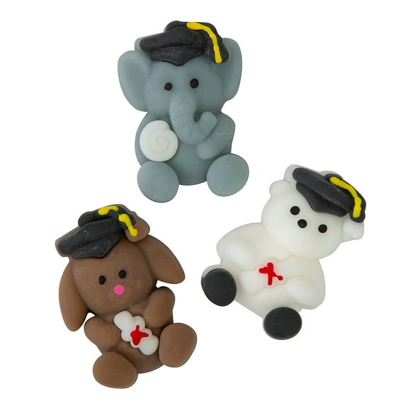 Fun Express 2 3/4" Mini Graduation Bear, Elephant & Puppy Mochi Squishies - 12 Pieces