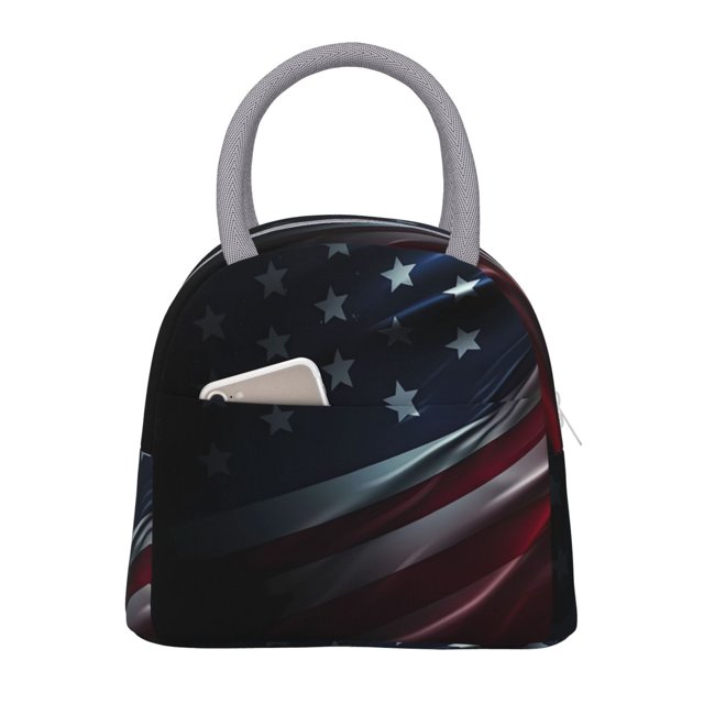 Easygdp American Flag Waving Print Bolsa de Almuerzo Insulada Grande, Forro de Aluminio, Diseño Espacioso, a Prueba de Fugas, Ideal para Trabajo, Picnics, Viajes y Actividades al Aire Libre