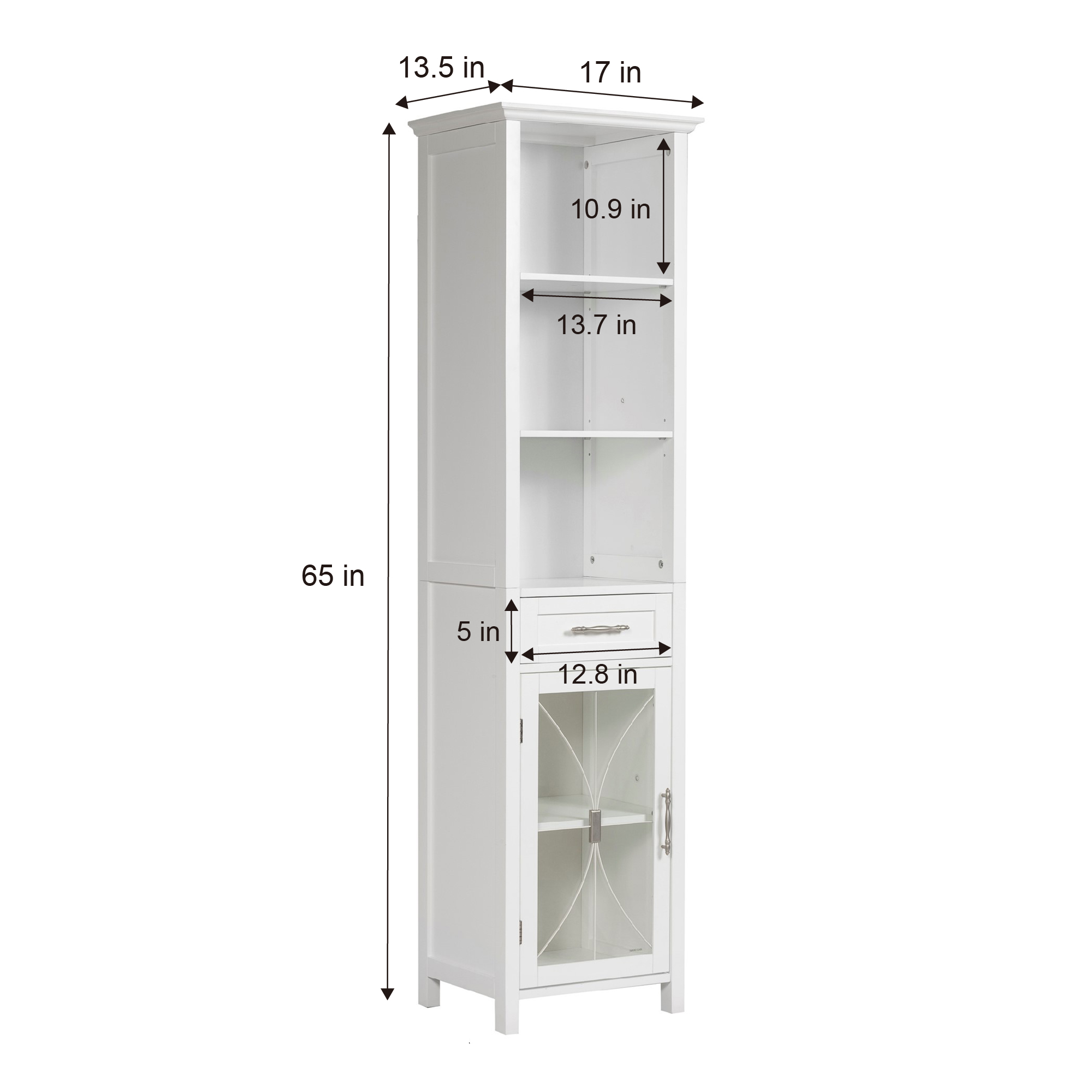 Teamson Home Delaney Wooden Linen Cabinet with Drawer and Open Shelves, White - image 5 of 6
