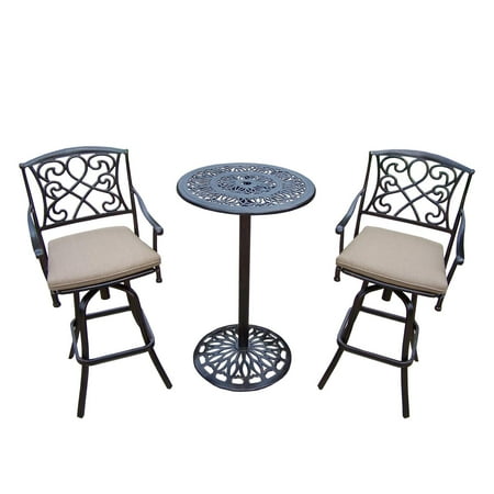 - 44” 3 Pc. Antiqued Bronze Colored Outdoor Patio Bar Set with Cushions