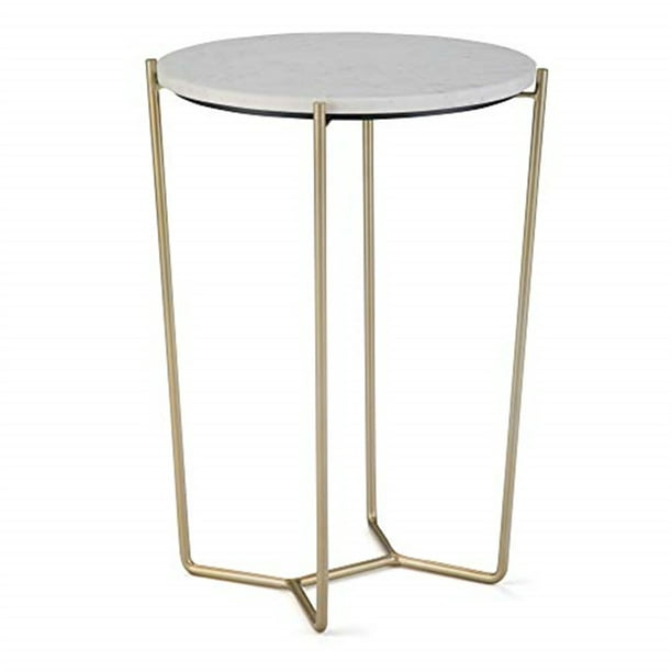 Dani Modern Industrial 16 inch Wide Metal Accent Side Table in White, Gold
