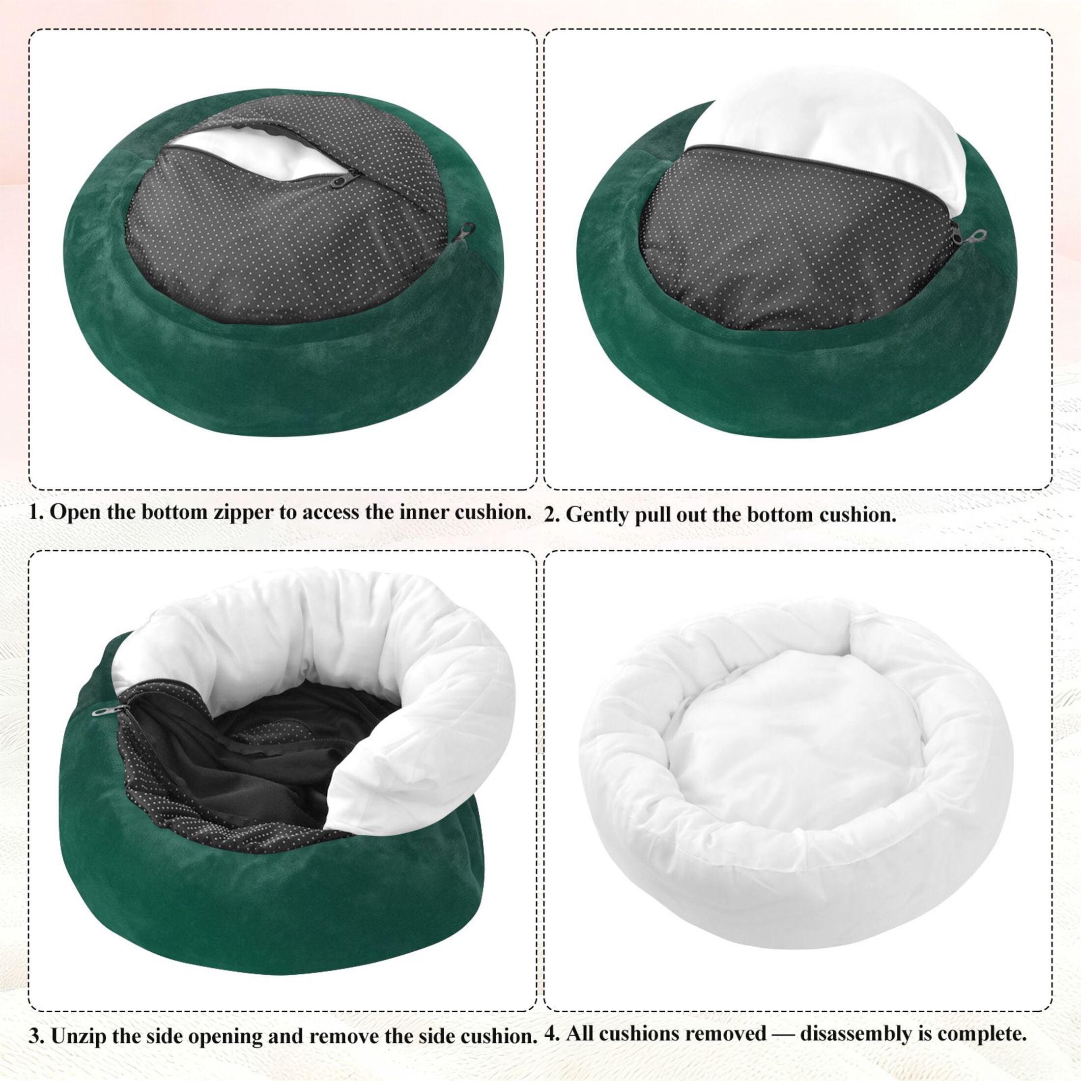 Iauyy Pet Couch Donut Cat Bed for Indoor Cats/Small Dogs Washable & Machine with Non-slip Bottom Calming Cat Furniture, Deep Forest Green Background (M)