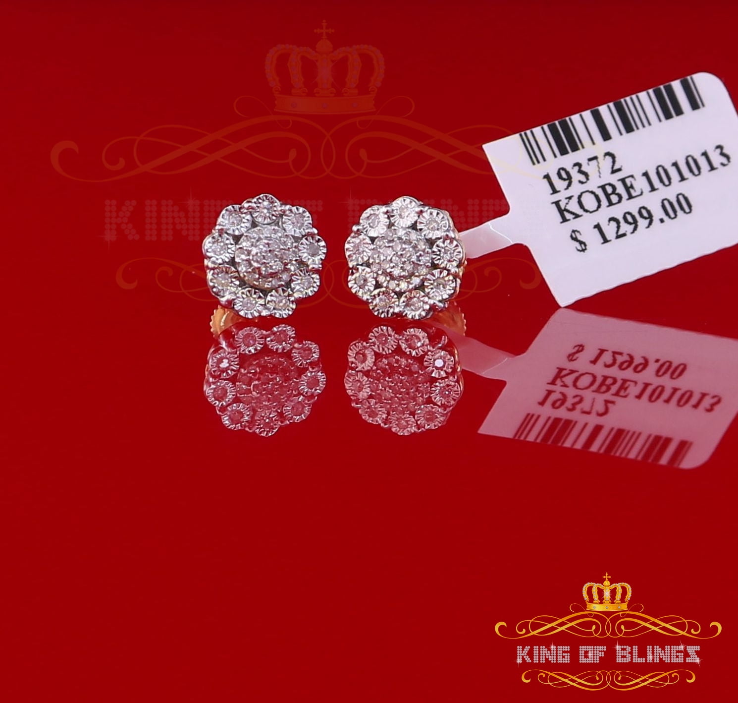 King of Bling's 10K Real Yellow Gold Real Diamond 0.15CT Men's/Women's Round Stud Micro Earring