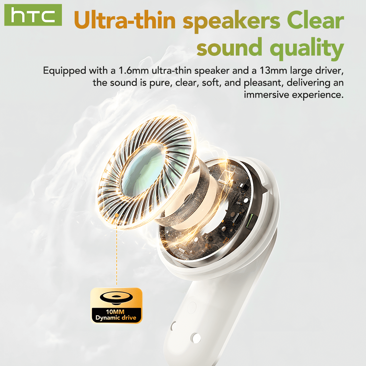 HTC NE48 Wireless Earbuds with Touch Screen AI Translation Headphones Support 135 Languages Noise Cancelling Transparency Mode