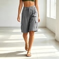 thumbnail image 6 of Admvng Womens Linen Shorts Summer Button Casual Cargo Bermuda Shorts with Pockets, 6 of 7