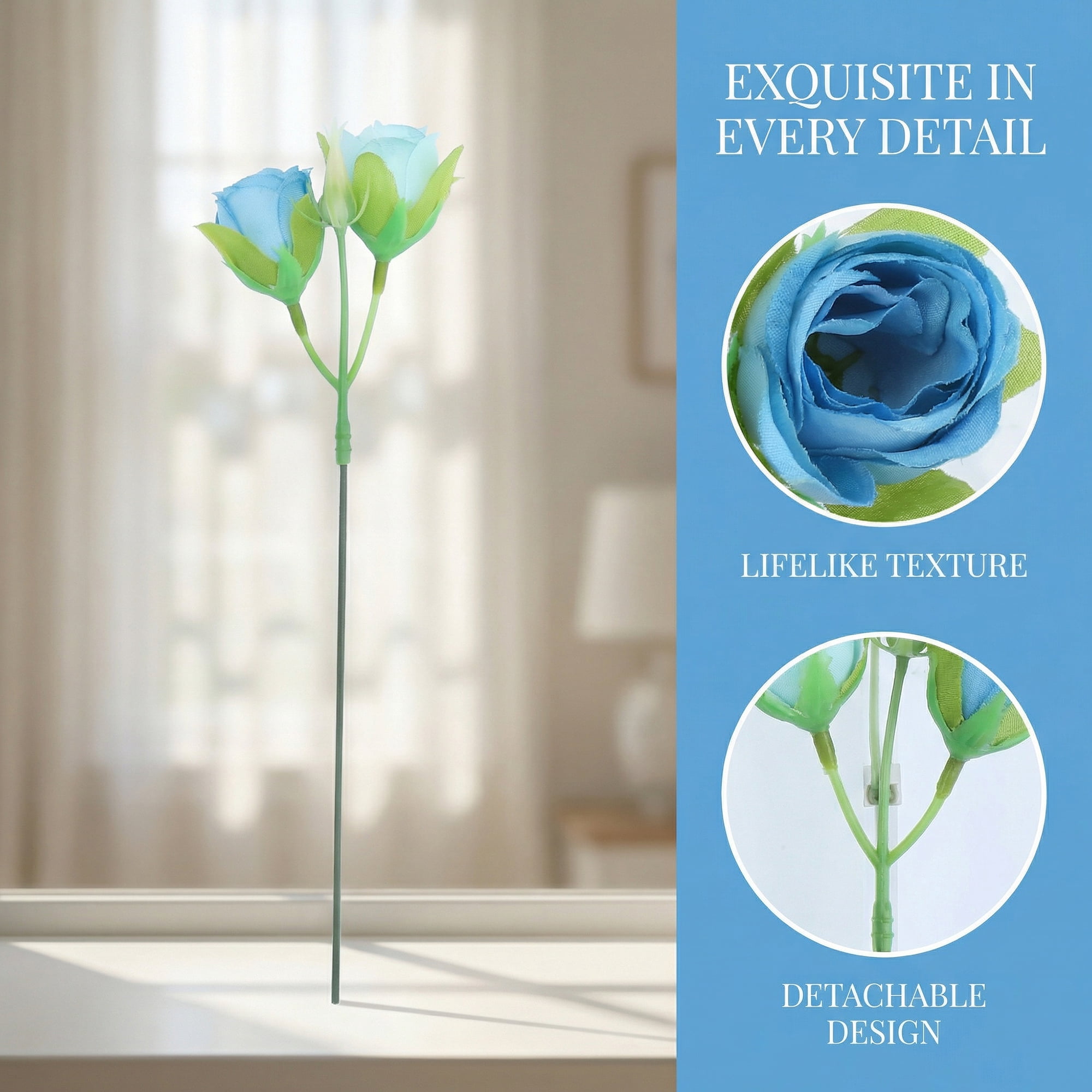 Unique Bargains 10Pcs Artificial Bulk Silk Rose Bouquet Blue 9.4inch
