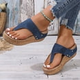 thumbnail image 3 of Womens Platform Flip Flops with Arch Support Comfy Footbed Wedge Sandals Boho Hollow out Nonslip Slip on Cork Wedges Heels Navy Size 8, 3 of 6