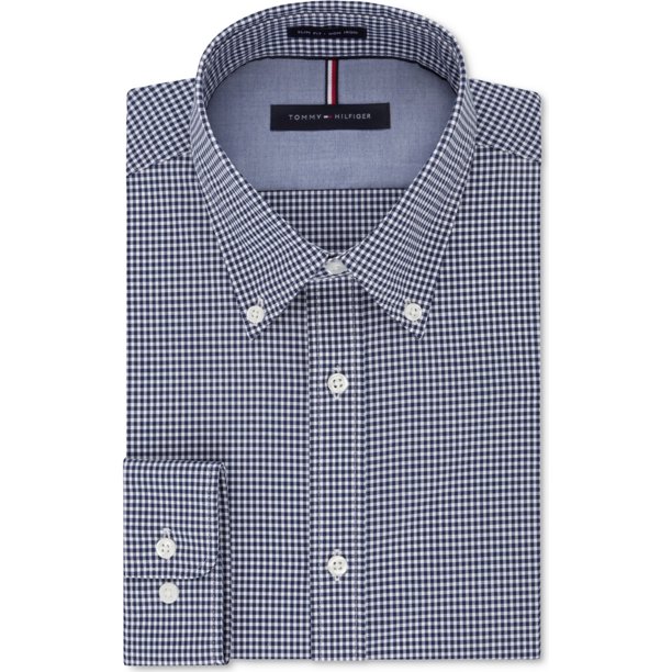 Tommy Hilfiger - Camisa de vestir con botones para hombre, sin planchado, color azul marino, 18