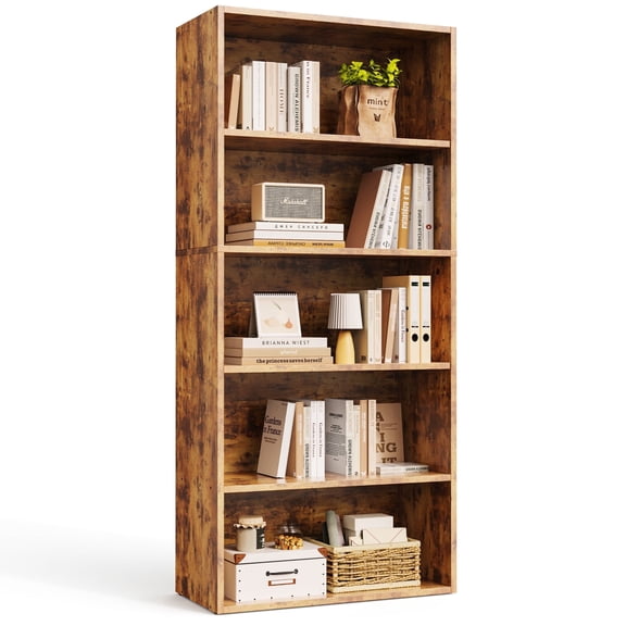 EDX 5 Tier Bookcase Storage, 53 Inch Large Tall Floor Standing Open Bookshelf for Home Office, Living Room, and Bedroom, Rust