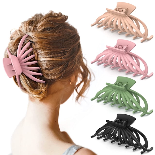 (Juego de 4) Pinzas para el cabello para mujeres - Pinzas grandes antideslizantes mate para cabello grueso y fino, 4,7 pulgadas, pinzas para el cabello grandes de moda, accesorios para peinar el cabello, regalos de Navidad para mujeres y niñas Rojo Verde