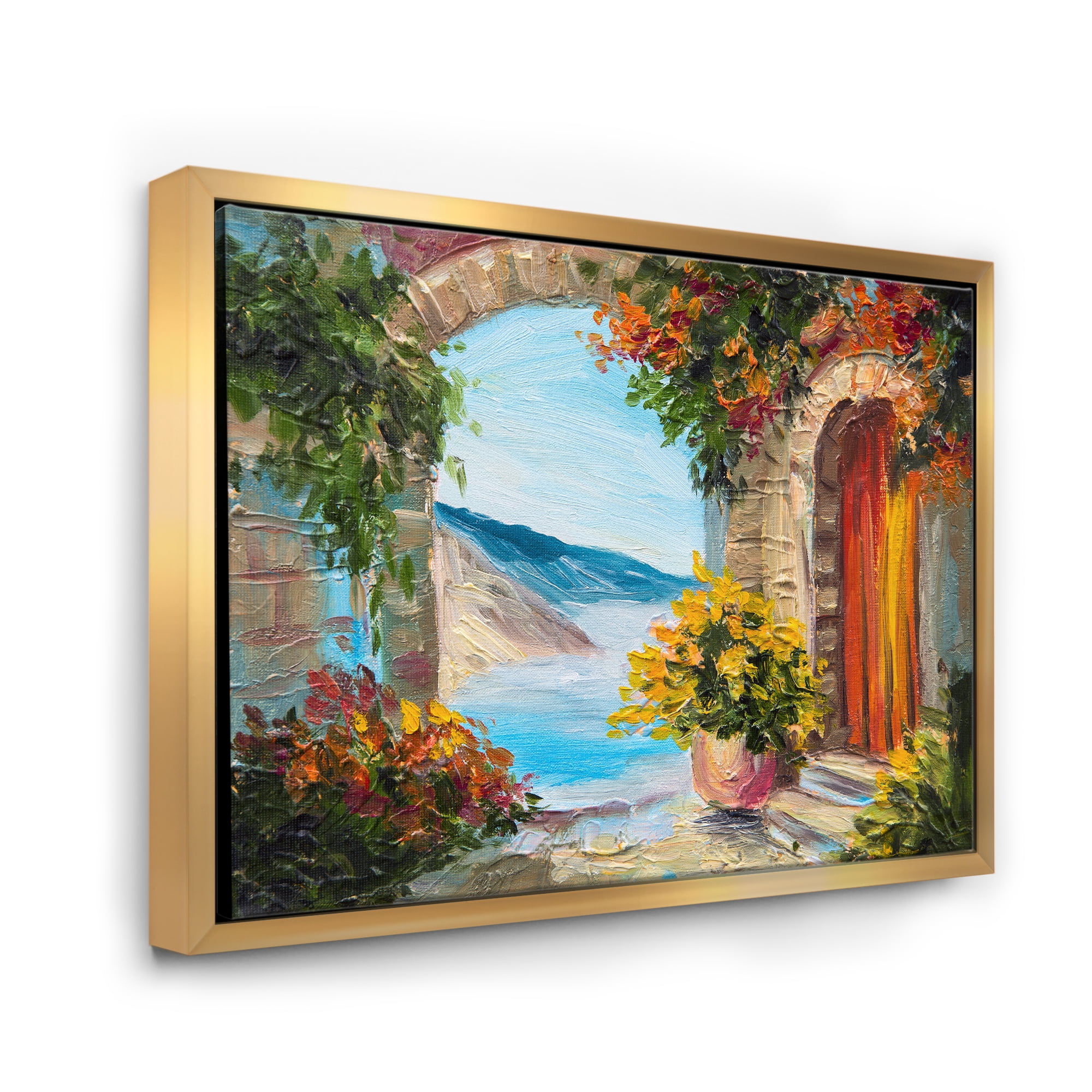 Designart 'House With Colorful Flowers Near The Sea Summer Season' Nautical & Coastal Framed Canvas Wall Art Print