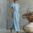 thumbnail image 5 of Dvprdro Crewneck Ruffle Sleeve Top and High Waist Wide Leg Pants Set for Women Elastic Waist Summer Casual, 5 of 7