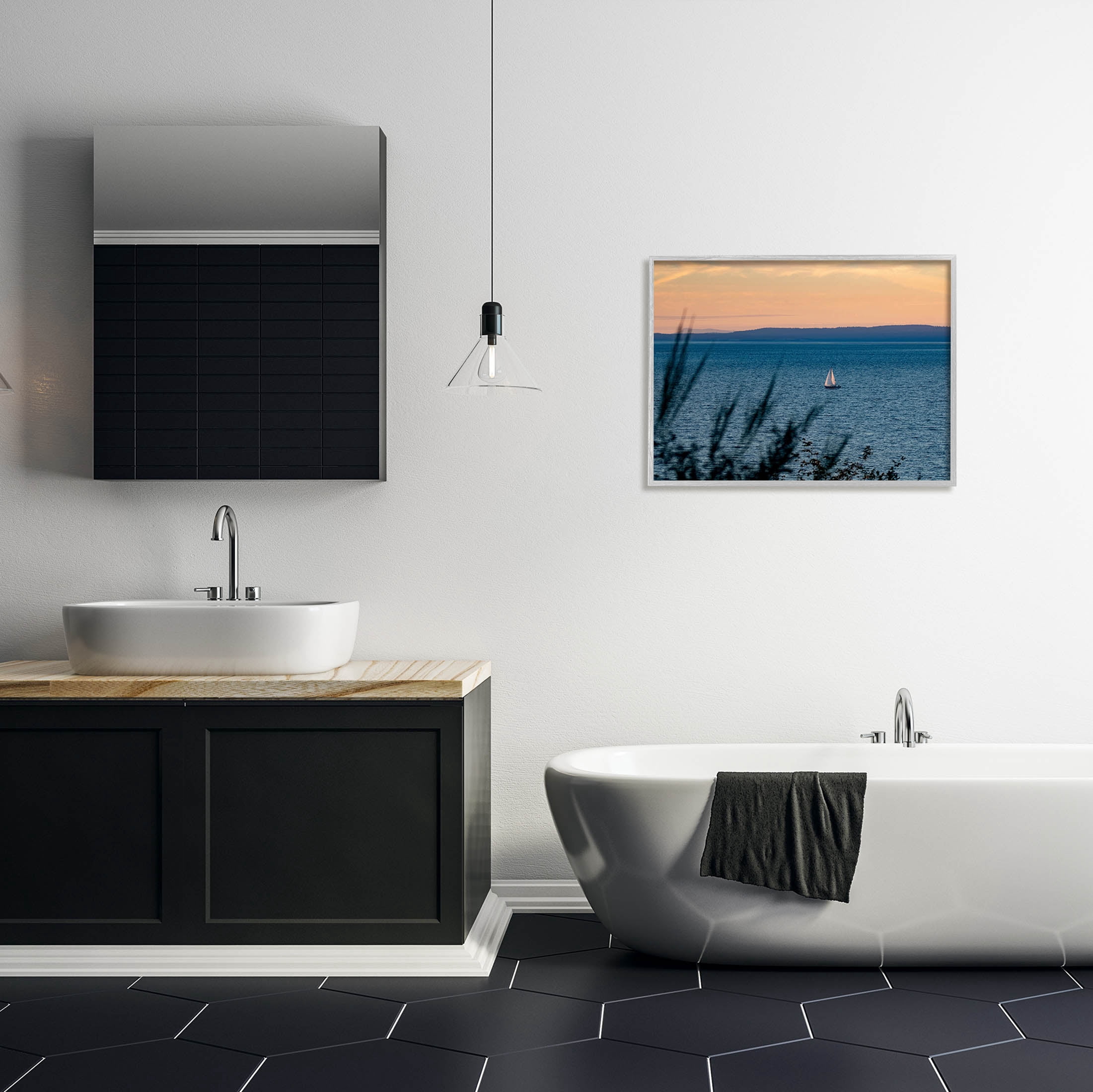 Stupell Industries Sailboat at Sunrise Horizon Photograph Gray Framed Art Print Wall Art, Design by Lil' Rue