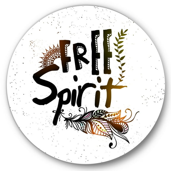 Designart 'Free Spirit Ethnic Feather' Bohemian & Eclectic Circle Metal Wall Art 36x36 - Disc of 36