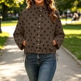 thumbnail image 2 of Qiggri Womens Polka Dot Jacket Drawstring Hem Button Front Cropped Lightweight Jacket Relaxed fit Coat with Pockets Summer Fall S, 2 of 8