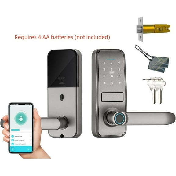 Bluetooth Smart Lock, Keyless Entry Door Lock with Sleek Matte Black Handle, Electronic Keypad Deadbolt, Fingerprint and Touchscreen Keypad, Biometric Door Lock ,Sliver(Battery Not Included)
