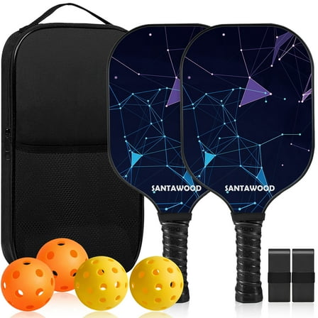 New Pickleball Paddle Set of 2 - Lightweight Fiberglass Pickleball Paddles with 4 Balls, Carry Bag and Grip Tapes, Durable Pickleball Rackets for Beginners and Families-Star