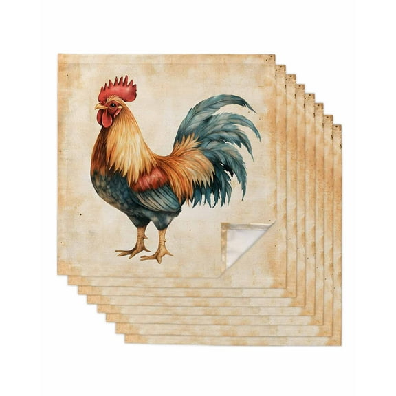 nqOlkjepod Farmhouse Rooster Cloth Napkins Set of 8 Reusable Dinner Napkins, Vintage Country Animals Print Cocktail Napkin Washable Table Napkins for Wedding/Holiday Party/Baby Shower 20"x20"