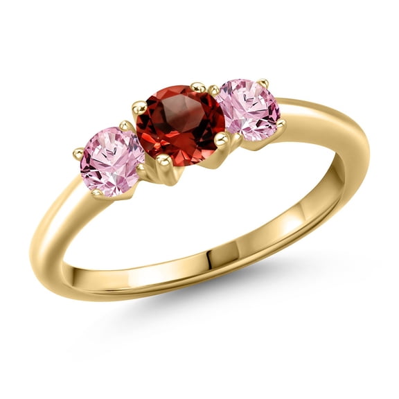Gem Stone King 10K Yellow Gold Red Garnet and Pink Lab Grown Diamond Engagement Ring for Women | 1.05 Cttw | Round 5MM | Gemstone January Birthstone | Size 8