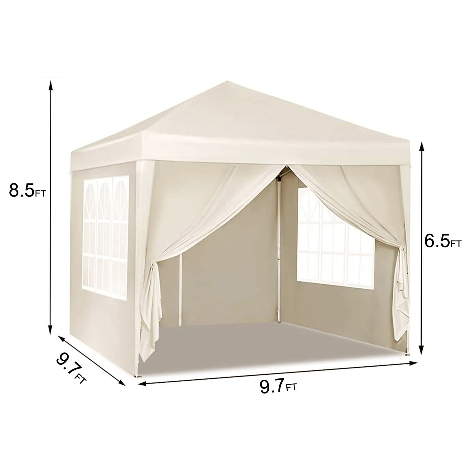 Aimee Lii 120"x120" Pop Up Tent, Backyard Canopy Gazebo with Sidewalls, Outdoor Patio Awnings for Party Camping BBQ Events, Beige