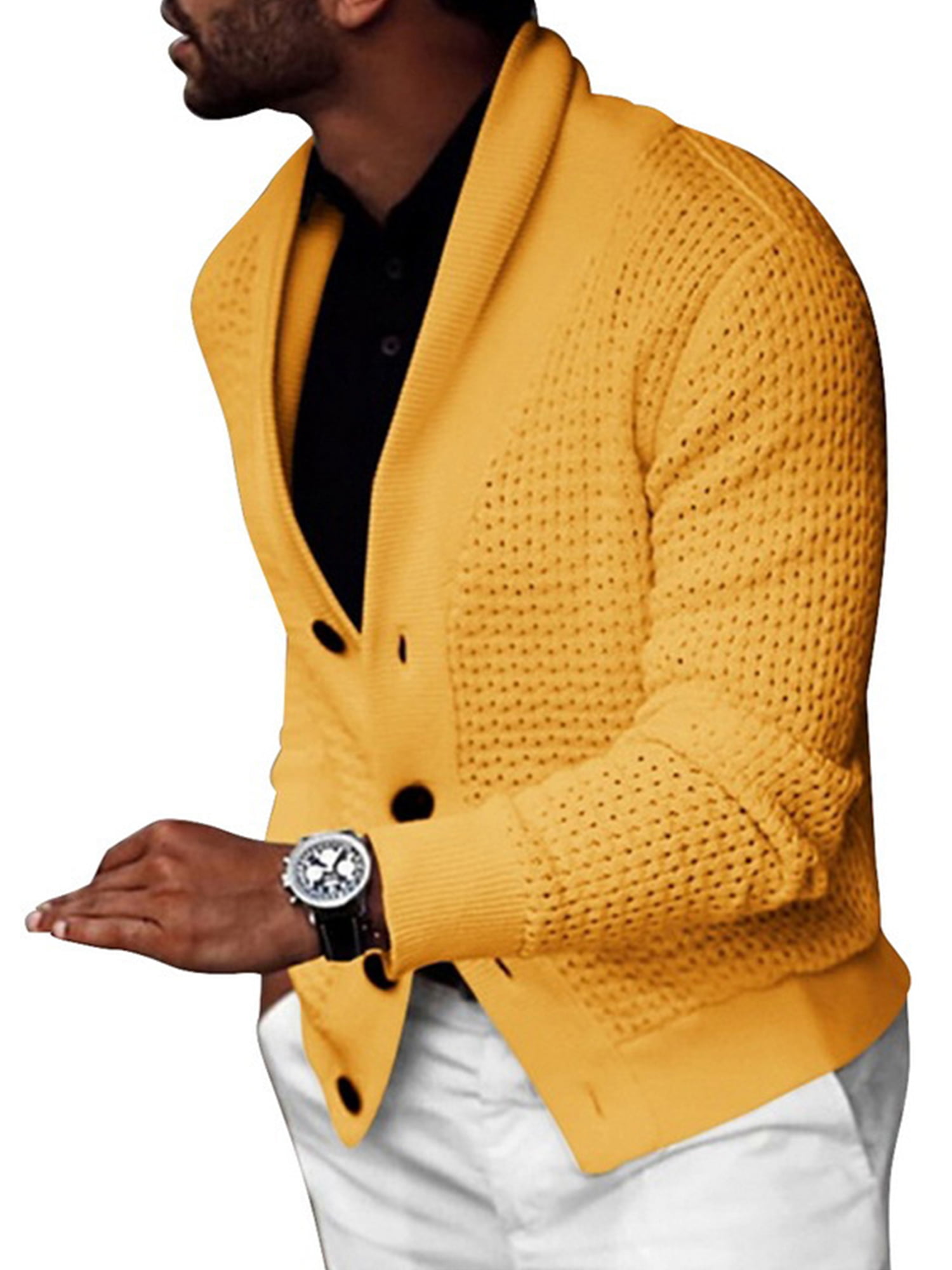 Mens Premium Over fit Edge V Neck Button Knit Cardigan Sweater Jumper