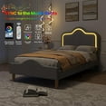 thumbnail image 4 of Yiwa Kids Velvet Bed Frame with LED Lights, Adjustable LED Headboard & Footboard Princess Platform, Wood Slats Support, No Box Spring Needed, 4 of 9