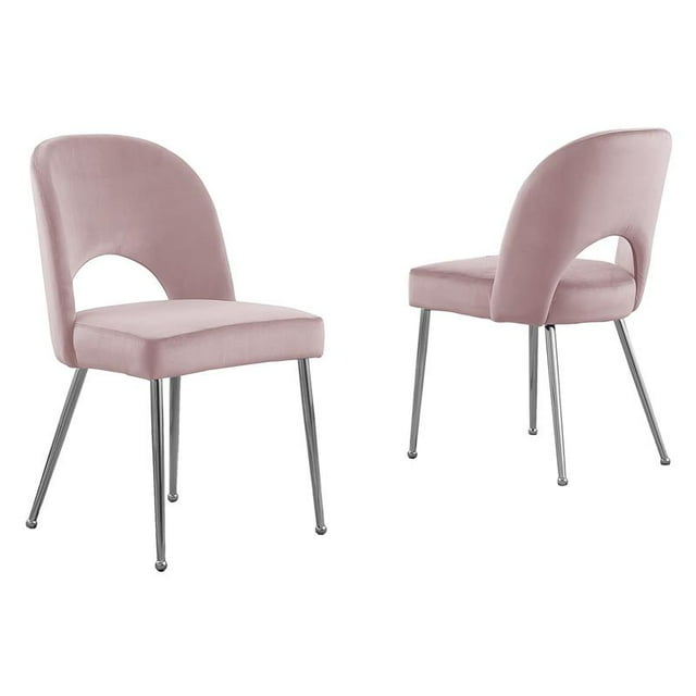 Contemporary Pink Velvet Side Chairs with Silver Chrome Base (Set of 2)