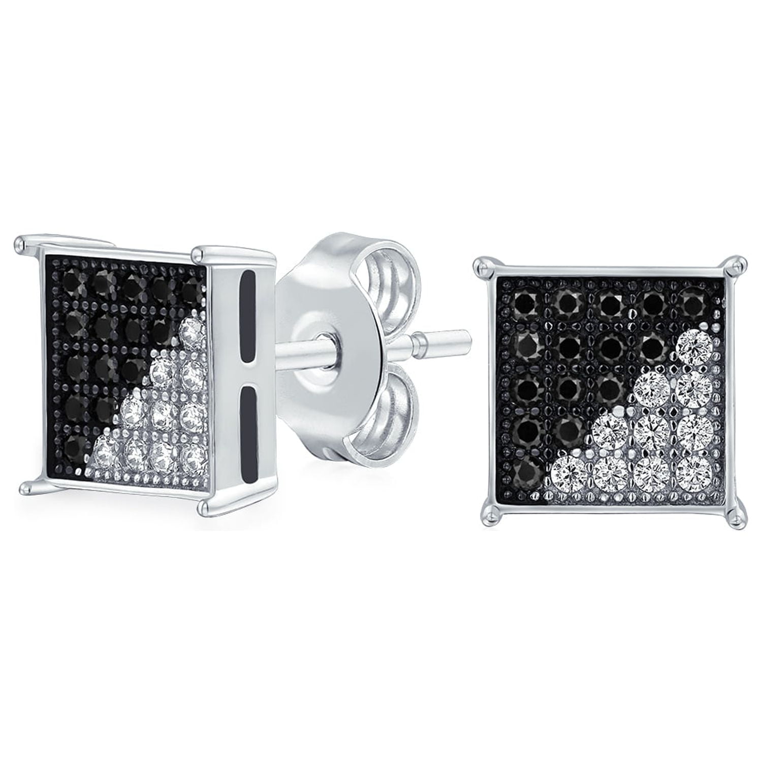 Geometric Black White Cubic Zirconia Micro Pave CZ Square Stud Earrings for  Women for Men Sterling Silver 8MM