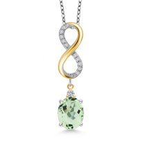 Gem Stone King 925 Sterling Silver Green Prasiolite and White Lab Grown Diamond Pendant Necklace for Women | 2.47 Cttw | Gemstone Birthstone | Oval 10X8MM | With 18 inch Chain