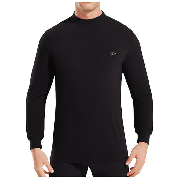 Men's Long Sleeve Thermal Shirt Winter Warm Base Layer Mid Collar Comfortable Casual T-Shirt for Cold Weather Mens Casual Crew Neck Basic Tees
