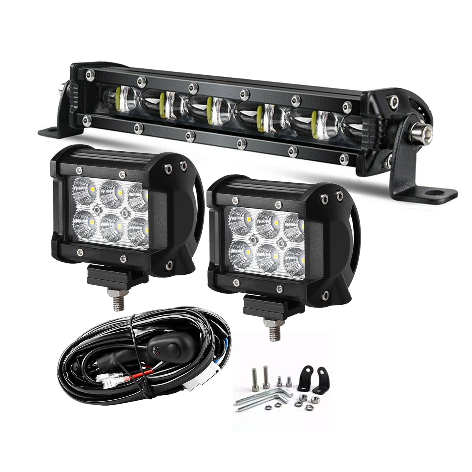 INTELIVE 8in 60W LED Light Bar Spot Flood LED Work Light+2×4in Combo