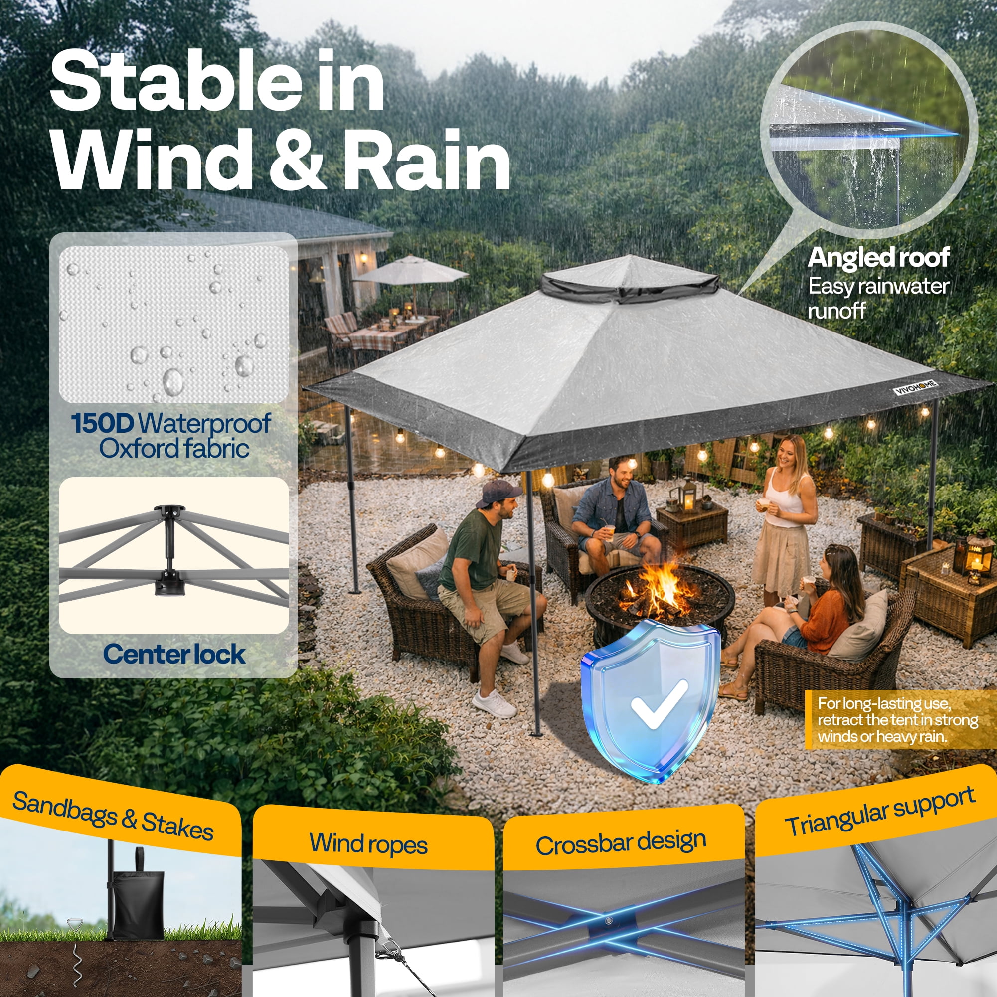 SPECSTAR 13x13ft Pop Up Gazebo One Push Setup Canopt Tent Heavy Duty with Wheel Carry Bag, Center Lock and 4 Sandbags, 169 Square Feet of Shade, Grey