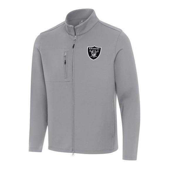 Men's Antigua Gray Las Vegas Raiders Objection Full-Zip Jacket