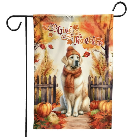 Happy Thanksgiving Golden Retriever Give Thanks Fall Beanie Scarf Welcome Garden Flag 12x18in Double Sided Goldens Dog Lover Gifts Idea Outdoor Decor - 00020