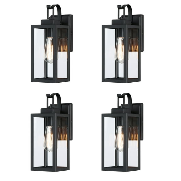 13.75" Matte Black Outdoor Wall Light Fixtures for House, Porch, Hallway with Clear Glass Shade 4-Pack