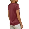 thumbnail image 6 of CYMMPU Women's Summer Solid Color Satin Button V Neck Top, Casual Short Sleeve Lightweight Elegant Blouse for Women Wine XXL, 6 of 6