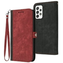 ELEHOLD for Samsung Galaxy A53 5G Wallet Case with Detachable Wrist Strap Handbag, Luxury PU Leather Flip Soft TPU Built-in Magnetic Card Slots Kickstand Function Shockproof Protective Case,Red