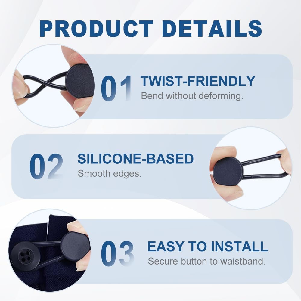 Rubber Pant Waistband Extender Button, 2025 New Button Extenders for Jeans, Waist Extenders for Pants for Men, Button Extenders for Pants for Women, No Sew Waist Extensions for 1-1.8 Inches (12)