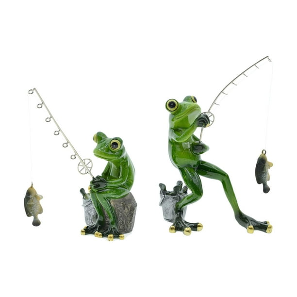 Comical Fishing Frog Figurines Frog Fisherman for Garden Outdoor