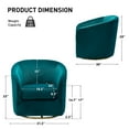 thumbnail image 6 of Velvet Swivel Barrel Chair Set of 2 Wood Frame Metal Base Upholstered Club Accent Armchair Teal, 6 of 6