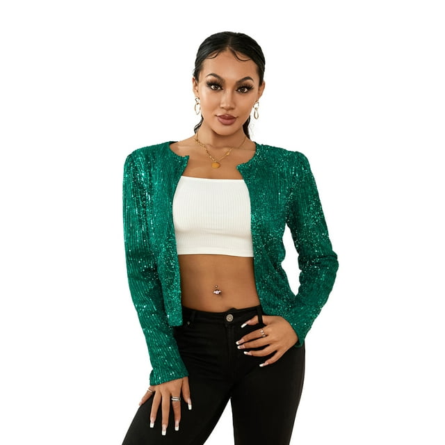 xiaxaixu Women Jacket, Long Sleeve Open Front Sequined Fall Ladies Cardigan for Club Party